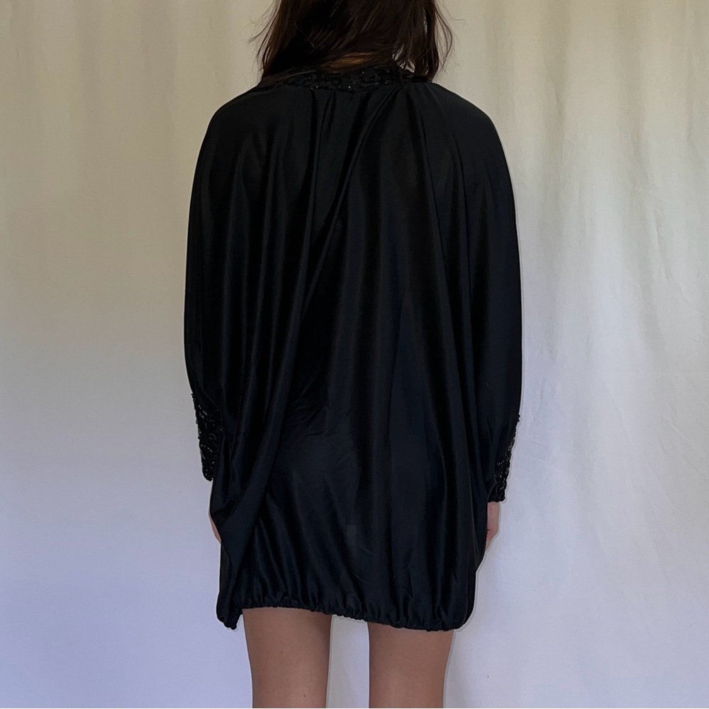 Vintage 70s/80s Black Sequin Trim Kimono - Picture 2 of 10
